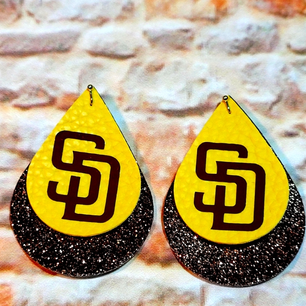 San Diego Pradres baseball earrings Glitter Brown